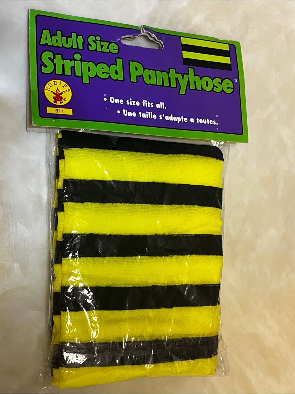 NEW 🎃 Rubie's Fluorescent Yellow & Black Striped Halloween Pantyhose Adult Size